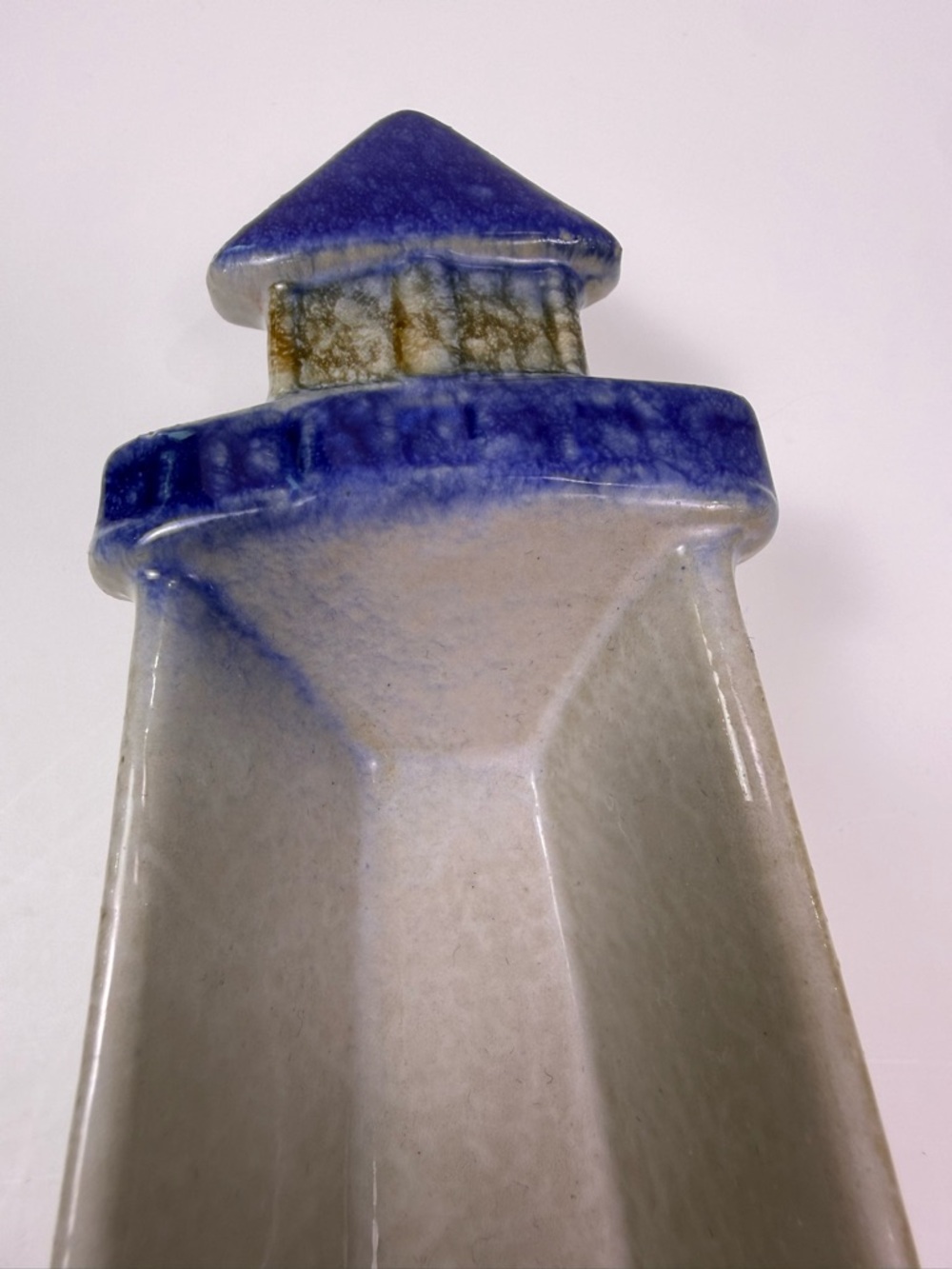 Ceramic Lighthouse Olive Dish Blue Drip Glaze Coastal Nautical Beach Relish Tray - Picture 2 of 8